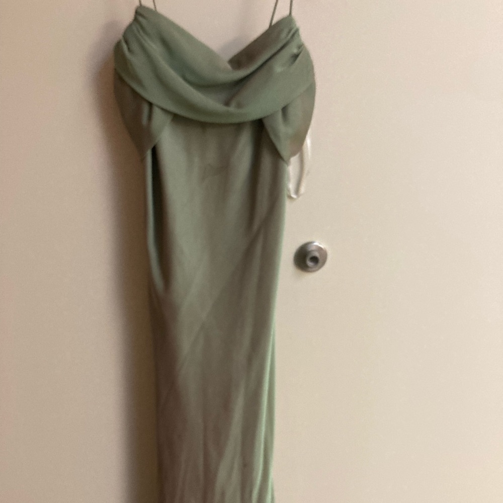 Long, iridescent green dress